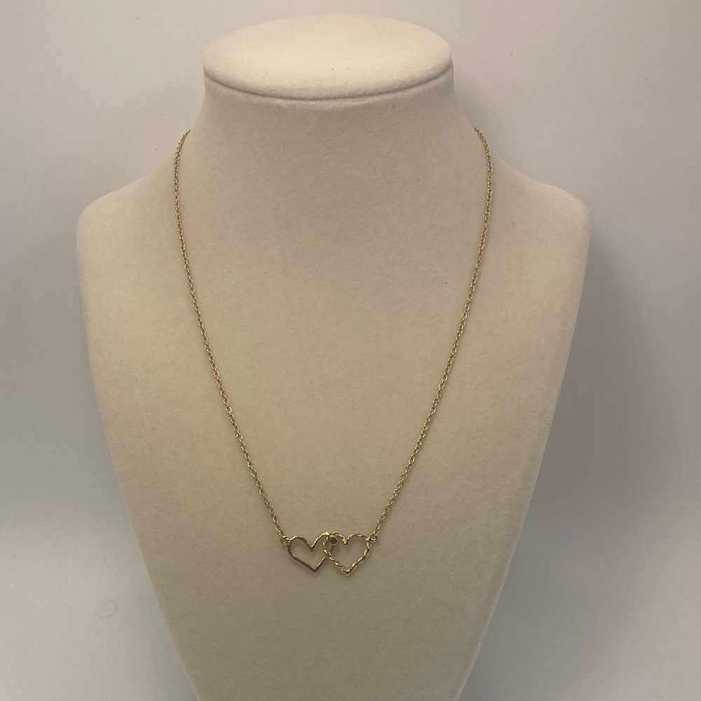 Gold Tone Double Heart 16 inch Necklace with Garnet Birthstone for January